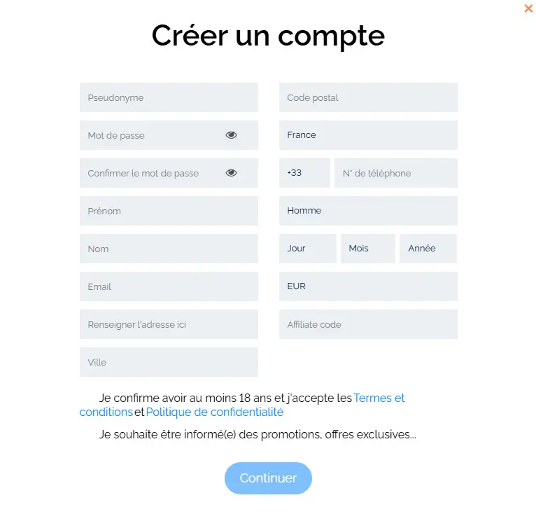 Processus d'inscription FRUMZI CASINO